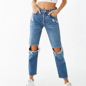 Forever 21 Mom High Waisted Distressed Jeans